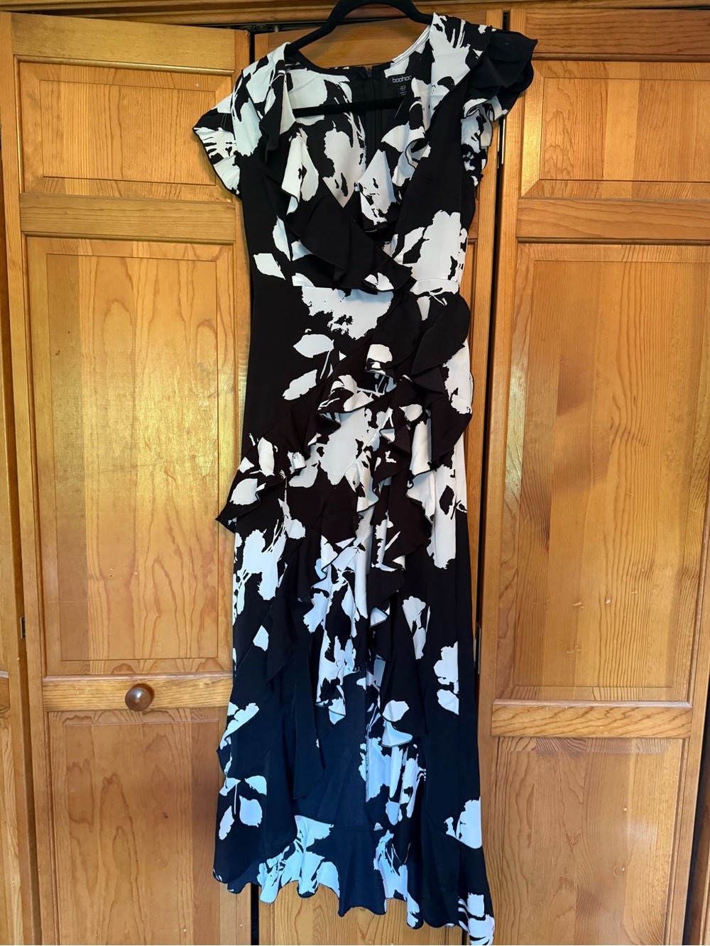 Boohoo Black & White Ruffle Wrap Dress